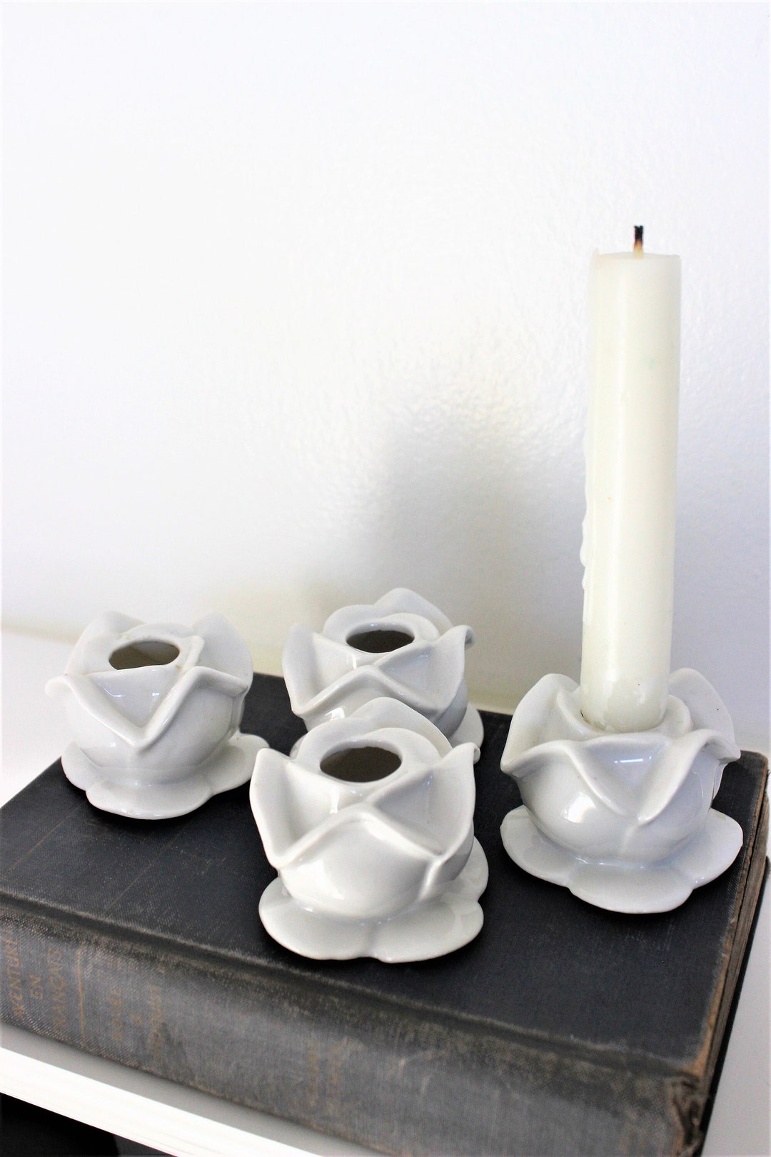 Vintage Porcelain Rose Candle Holders Set of 4 Made in Japan Etsy