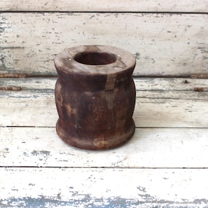 Vintage wood turned mortar, antique wooden mortar, primitive home décor