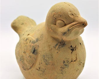 Vintage rustic terracotta pottery bird, vintage pottery bird figure