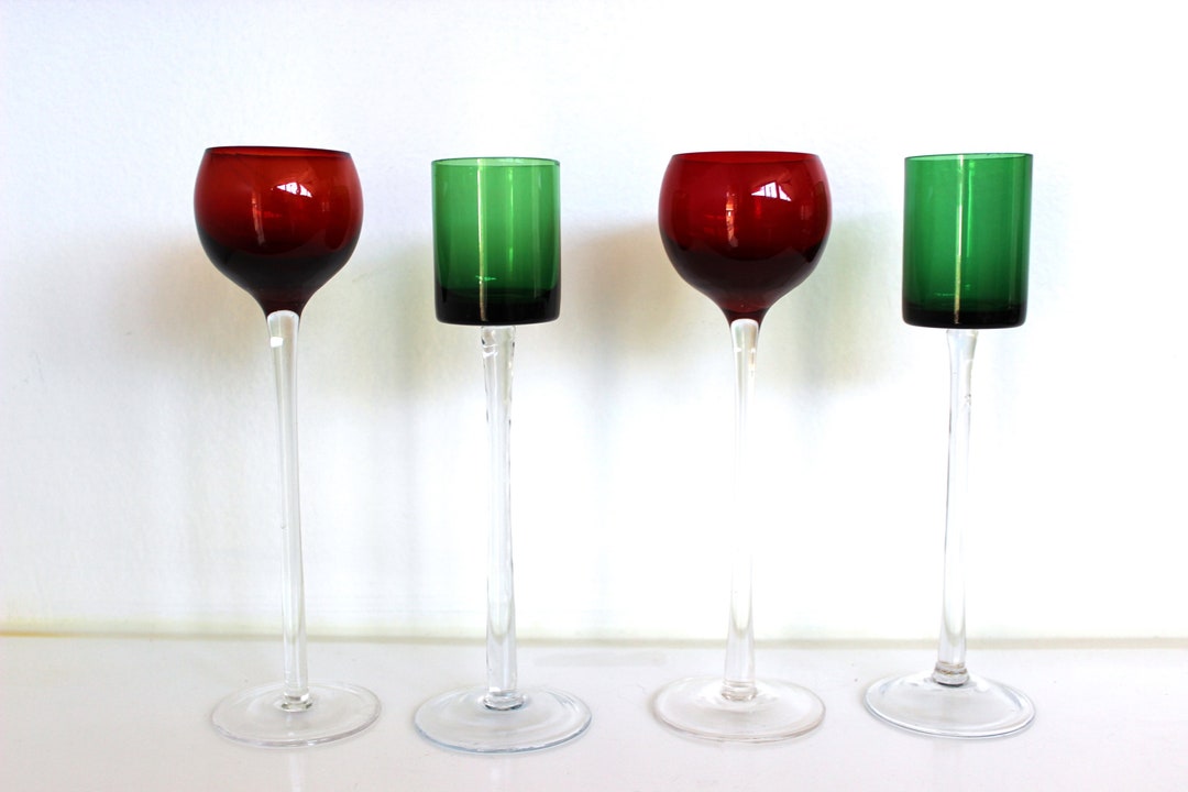Vintage Tall Cordial Glasses Red and Green Vintage Tall Shot Etsy