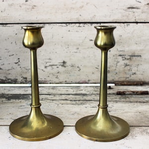 Vintage solid brass candle holders - pair of brass candlesticks