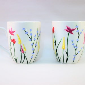 Wild Flower Coffee Mugs Hand Painted Mugs With Wild Flowers Set Of 2