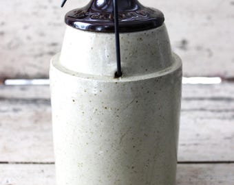 Antique 1892 Stoneware Crock with Embossed Weir Lid | Primitive Farmhouse Kitchen Storage