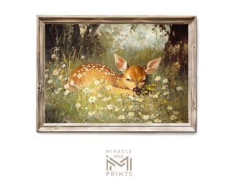 Vintage Baby Deer Nursery Art, Rustic Farmhouse Fawn Decor