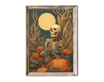 Skeleton Pumpkin Patch Halloween Art 284