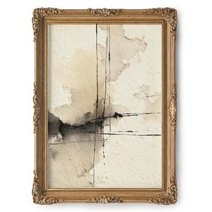 Vertical Abstract Ink Wash Wall Art, Neutral Minimalist Texture 156 image 5