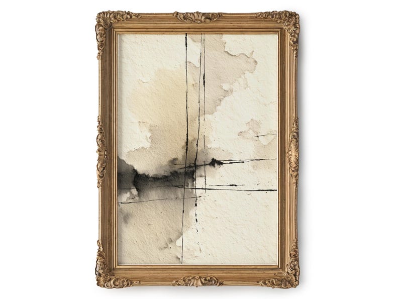 Vertical Abstract Ink Wash Wall Art, Neutral Minimalist Texture 156 image 5
