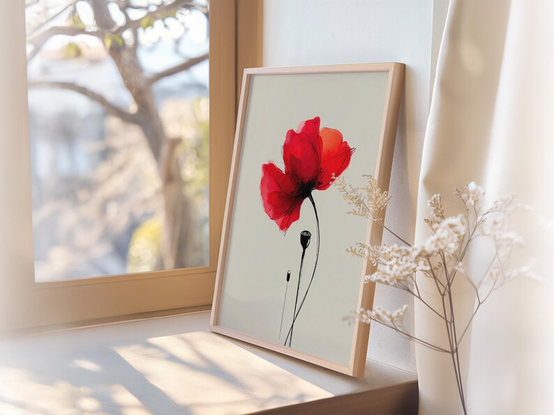 Red Poppy Botanical Wall Art, Vintage Rustic Floral Decor 30 - Etsy