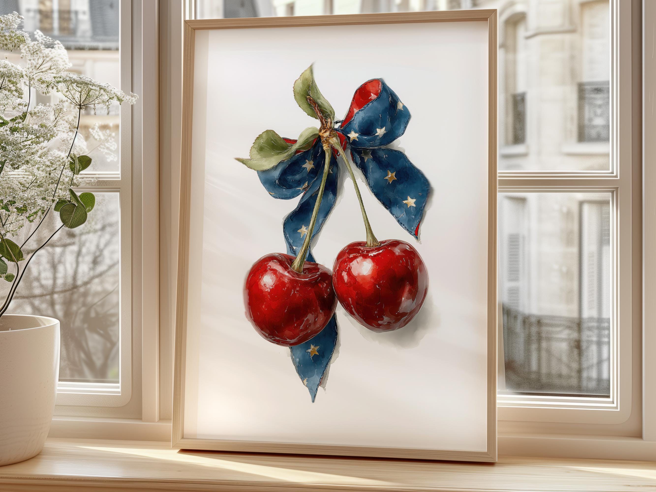 Patriotic Bow and Cherries Art 148 - Etsy