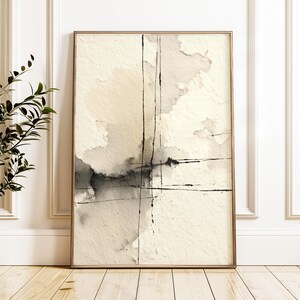 Vertical Abstract Ink Wash Wall Art, Neutral Minimalist Texture 156 image 2