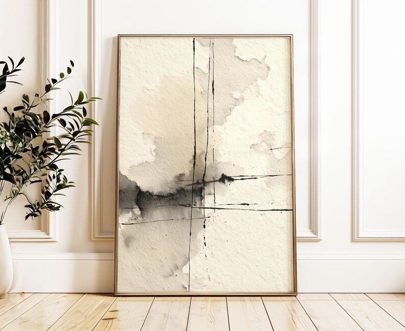 Vertical Abstract Ink Wash Wall Art, Neutral Minimalist Texture 156 image 2