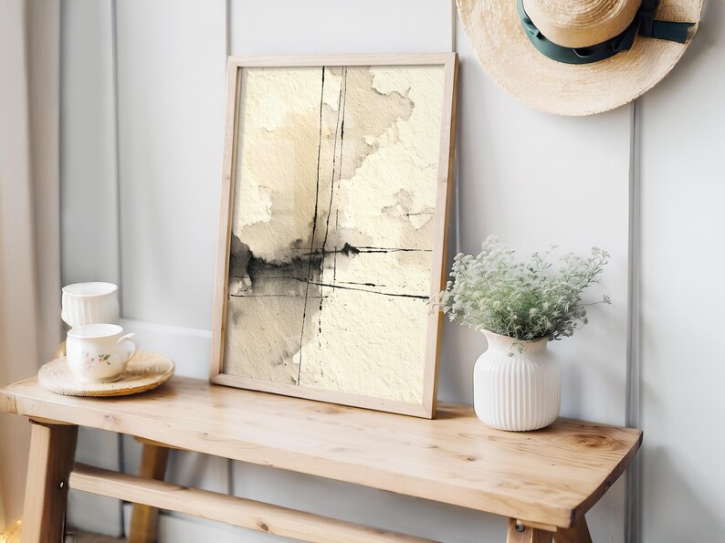 Vertical Abstract Ink Wash Wall Art, Neutral Minimalist Texture 156 image 7