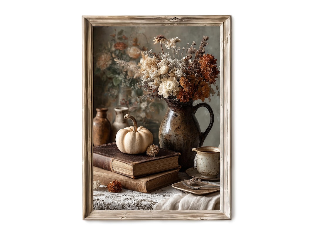 Rustic Fall Wall Art With Pumpkins and Flowers, Autumn Decor V 414 - Etsy