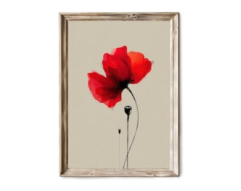 Red Poppy Botanical Wall Art, Vintage Rustic Floral Decor 30