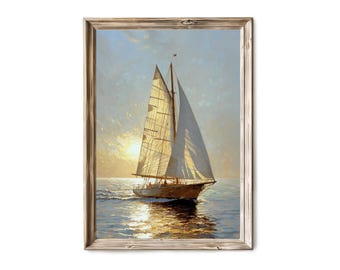 Sailboat Oil Painting Printable, Nautical Summer Print, Vintage Coastal Wall Art, Blue Sailing Decor, Ocean Seascape Digital 24