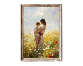 Déco murale mère et enfant fleurs sauvages pour chambre d'enfant
