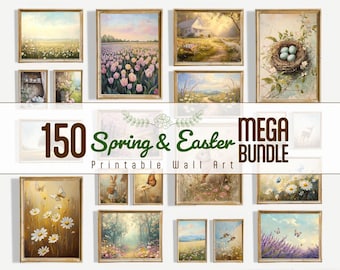 150 Spring Wall Art Bundle, Vintage Wildflower Farmhouse Prints, Mega Printable Set, Seasonal Decor Gift, Digital Download
