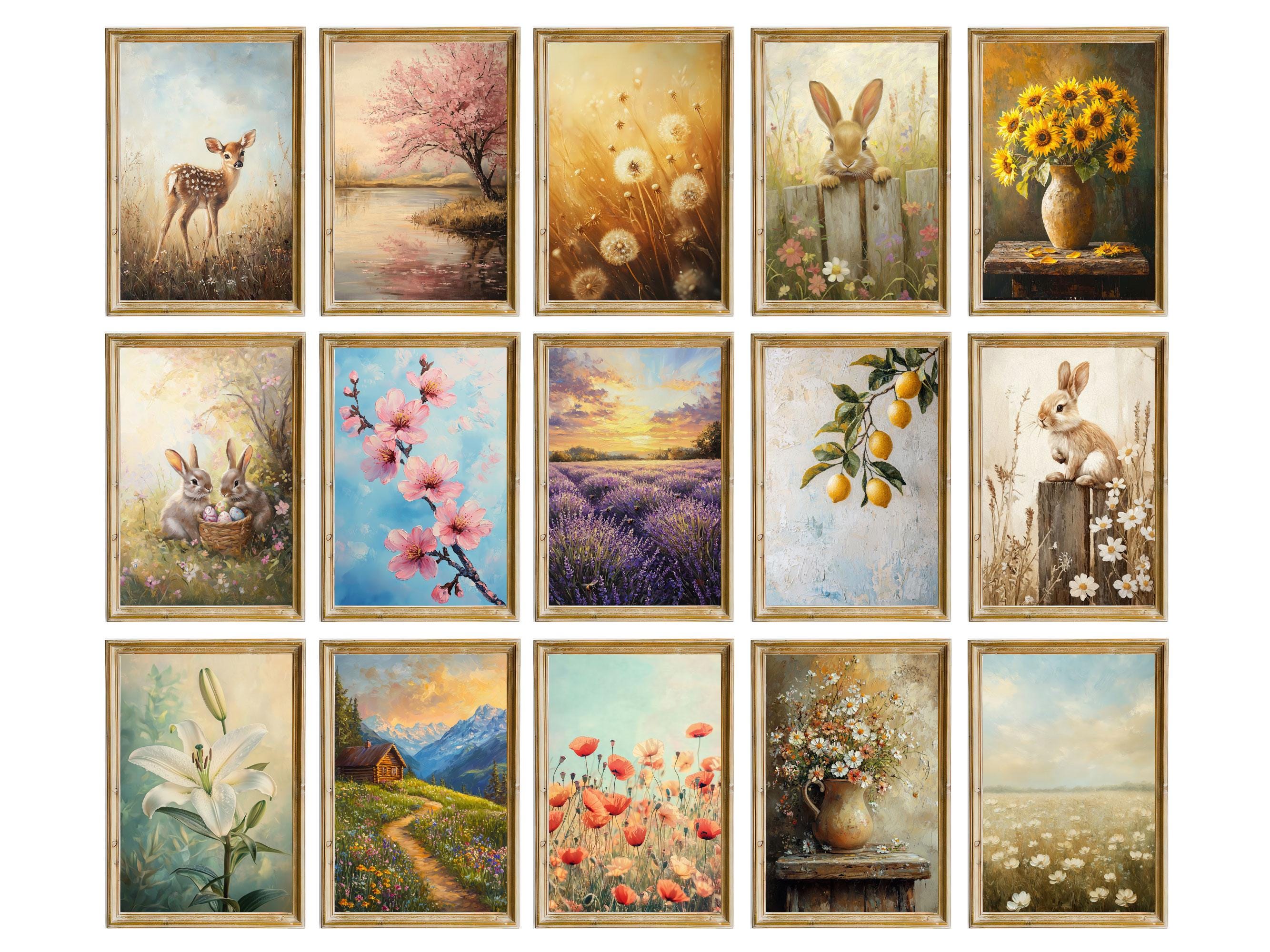 Large Spring Art 150 Spring Wall Art Bundle, Vintage Wildflower Farmhouse Prints, Mega ...