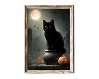 Black Cat with Pumpkin Halloween Wall Art 244