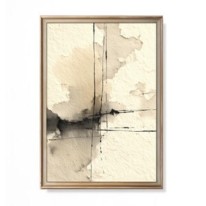 Vertical Abstract Ink Wash Wall Art, Neutral Minimalist Texture 156 image 4