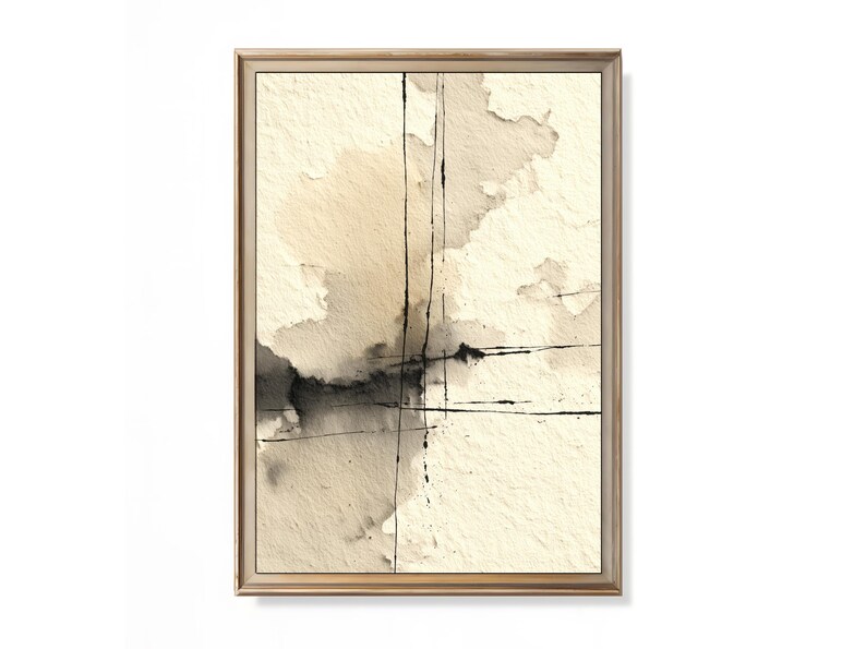 Vertical Abstract Ink Wash Wall Art, Neutral Minimalist Texture 156 image 4