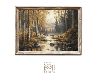 Vintage Creek Landscape Wall Art Serene Forest