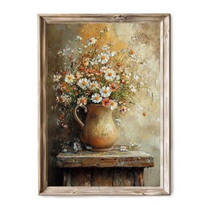 Printable Spring Art Wildflower Vase Wall Art, Vintage Oil Painting Digital Download, Rustic Floral Decor, Gift  for Home Farmhouse, Cottage