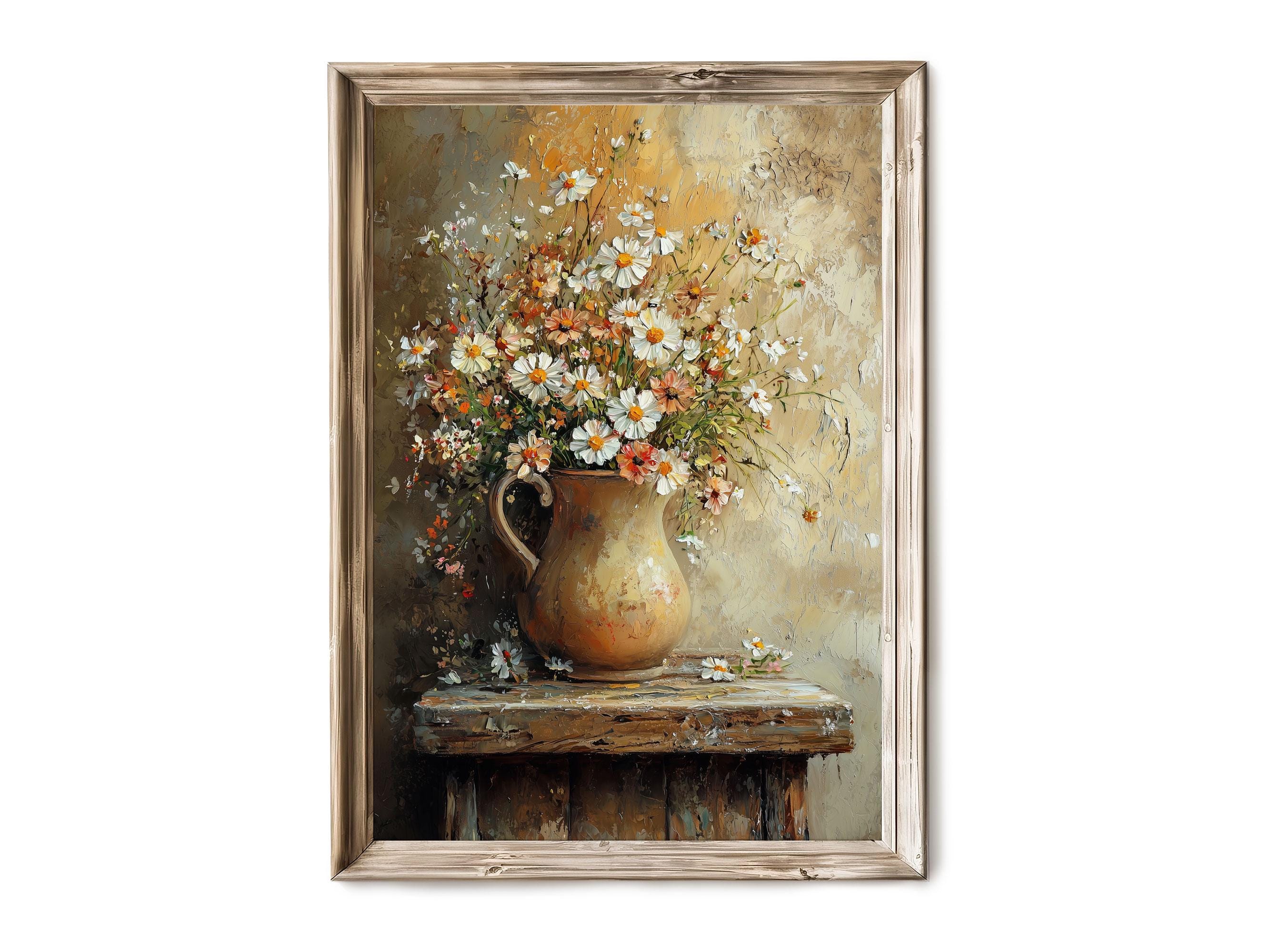 Wildflower Vase Wall Art, Vintage Spring Floral Print, Rustic Farmhouse ...