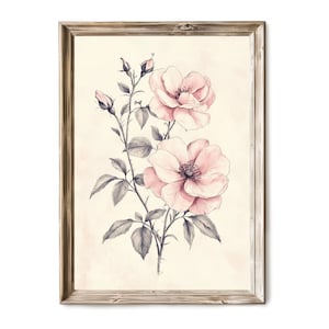 Vintage Rose Sketch Wall Art Printable, Ink Botanical Drawing, Delicate Floral Line Art, Rustic Flower Digital Decor 9