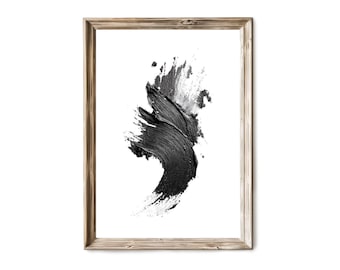 Black White Brush Stroke Wall Art, Minimalist Vertical Abstract Print, Modern Neutral Decor, Digital Download 196