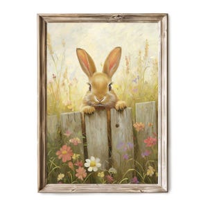 Printable Easter Wall Art Spring Bunny, Vintage Rustic Easter Oil Painting Digital Download, Spring Art Decor for Home, Nursery, Farmhouse