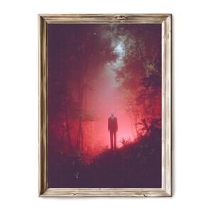 Halloween Wall Art, Glowing Red Sky with Shadowed Man, Surreal Vintage Horror Art, Haunted Forest Digital Printable Decor 300