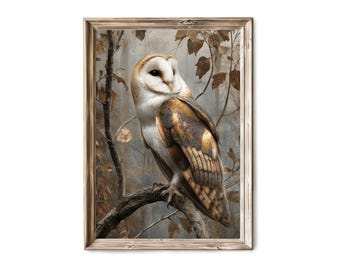 Herbst Schleiereule Wand Kunst, Rustikales Herbst Wald Wildtiere Dekor V 411