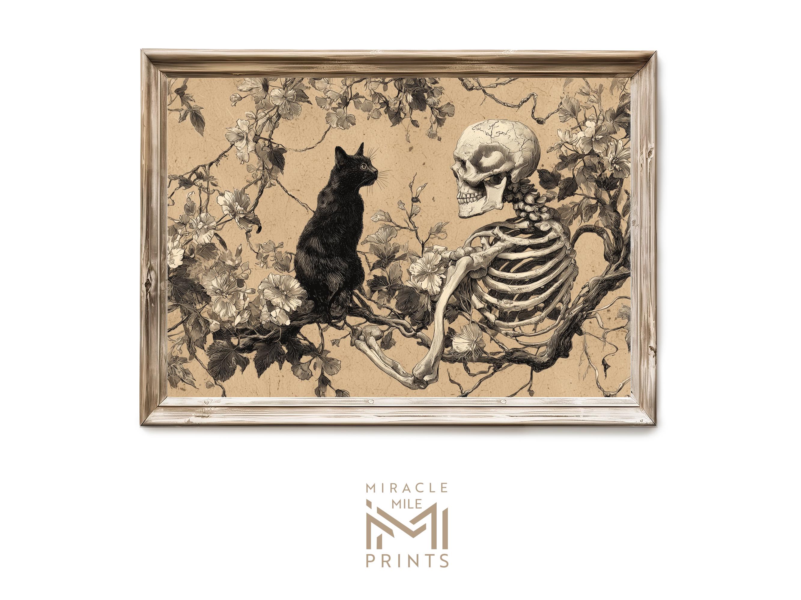 ハロウィンの骸骨と黒猫のゴシックアート 387 - Etsy 日本