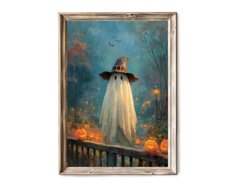 Friendly Ghost in Pumpkin Patch Halloween Wall Art 302