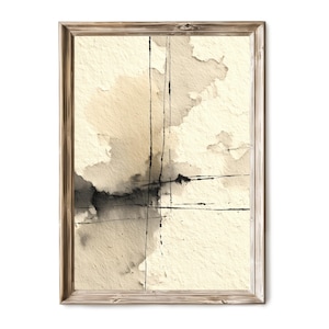 Vertical Abstract Ink Wash Wall Art, Neutral Minimalist Texture 156 image 1