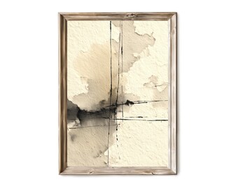 Vertical Abstract Ink Wash Wall Art, Neutral Minimalist Texture 156