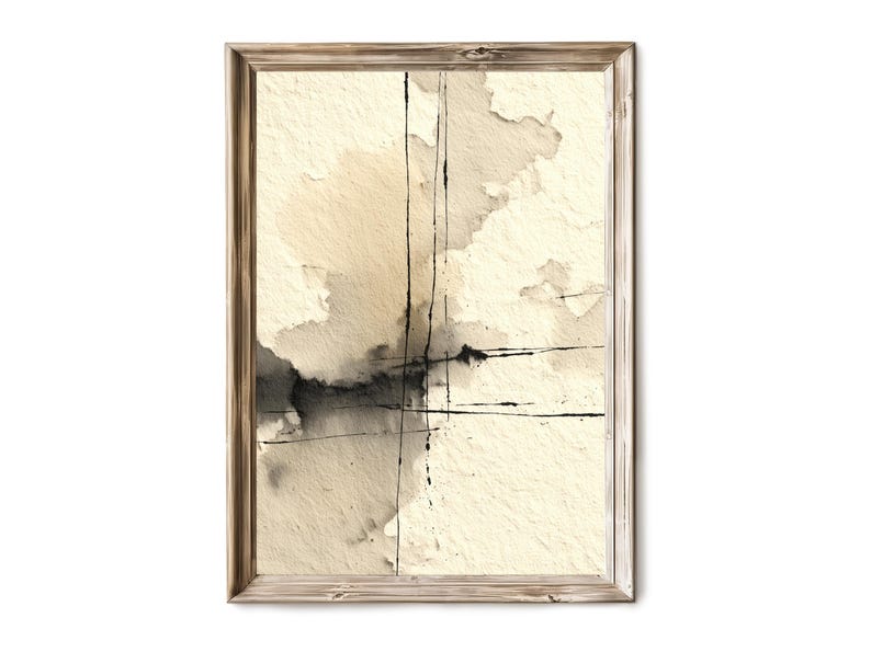 Vertical Abstract Ink Wash Wall Art, Neutral Minimalist Texture 156 image 1