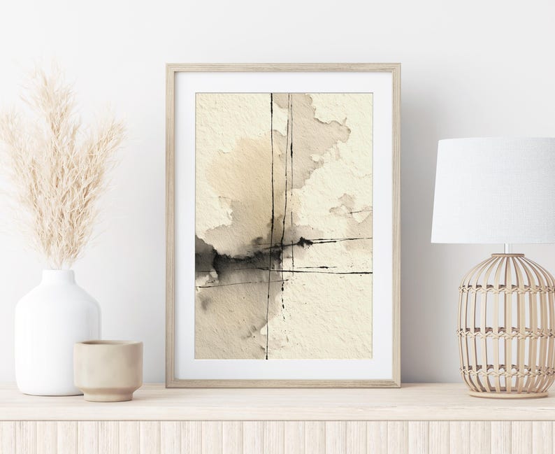 Vertical Abstract Ink Wash Wall Art, Neutral Minimalist Texture 156 image 6