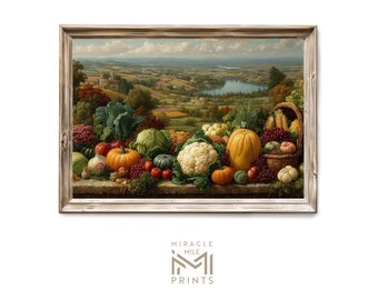 Fall Harvest Bounty Wall Art, Rustic Autumn Still Life Print H 509