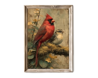 Rustic Fall Cardinal Bird Wall Art, Autumn Wildlife Decor V 450