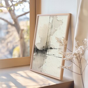 Vertical Abstract Ink Wash Wall Art, Neutral Minimalist Texture 156 image 3