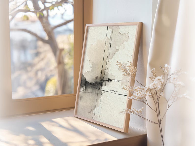 Vertical Abstract Ink Wash Wall Art, Neutral Minimalist Texture 156 image 3