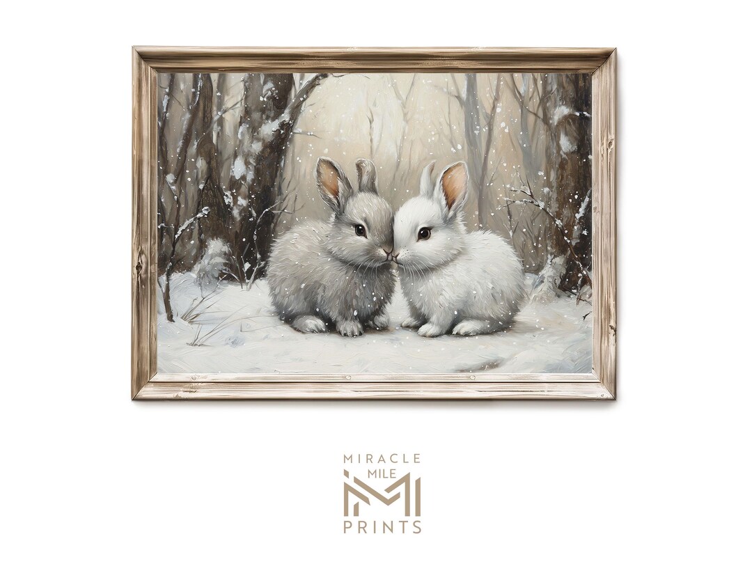 Printable Vintage Baby Bunnies Wall Art, Rustic Oil Painting Digital ...