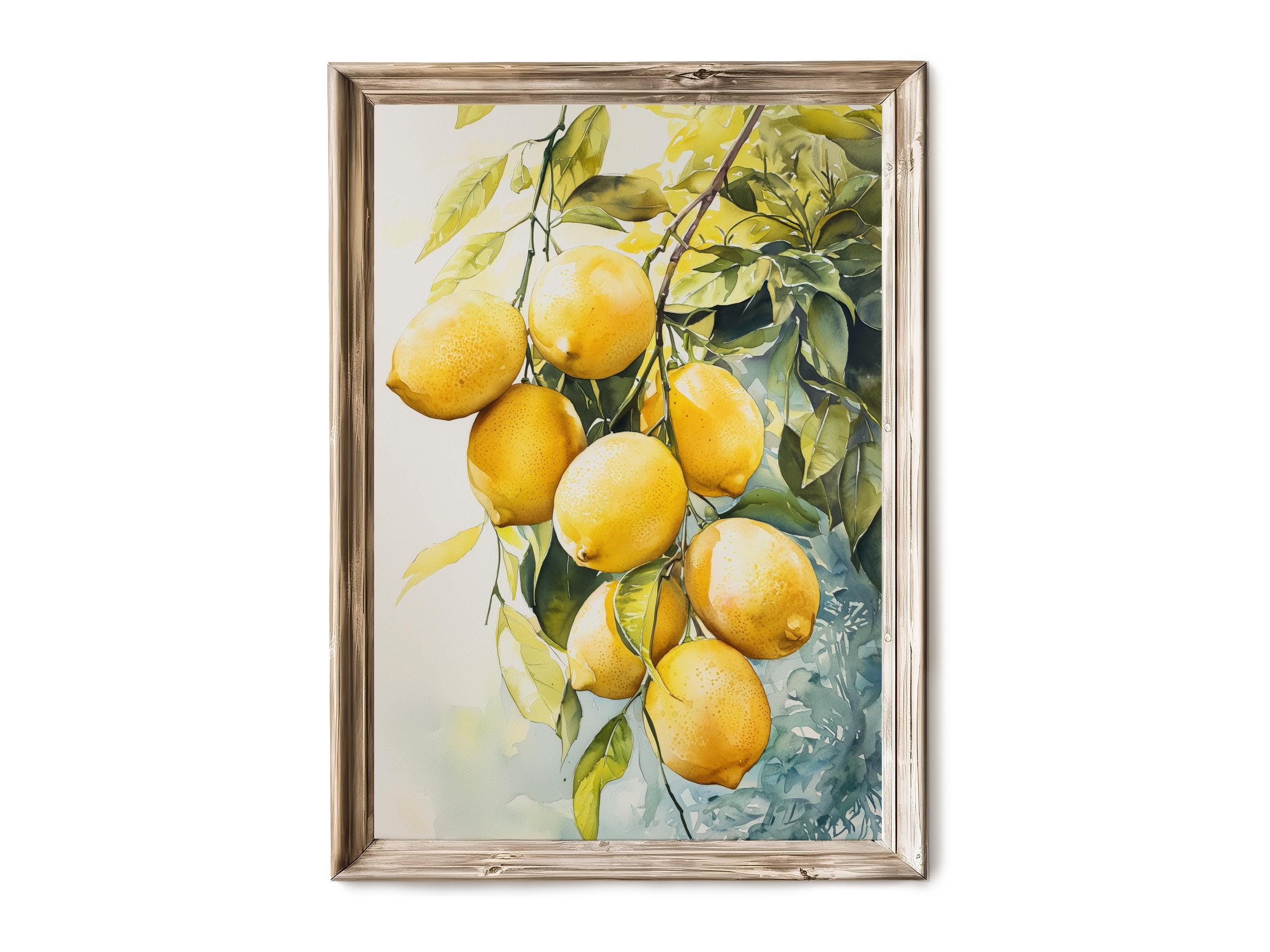 Lemon Botanical Summer Print, Vintage Fruit Wall Art, Rustic Mediterranean Kitchen Decor, Yellow Citrus Digital Artwork 21