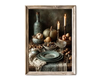 Rustic Fall Thanksgiving Still Life Wall Art, Harvest Table V 445