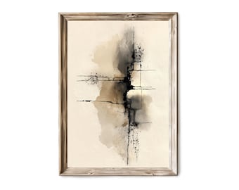 Abstract Ink Wash Vertical Wall Art, Neutral Minimalist Decor 157