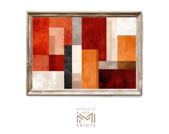 Bold Geometric Abstract Wall Art, Red Tan Minimalist Decor 198