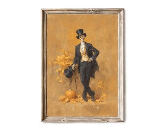 Dancing Skeleton Halloween Wall Art, Vintage Fall Decor 273