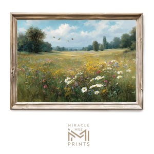 Ruhige Sommerwiese druckbare Wandkunst, Wildblumen Feld Landschaft, pastorale Natur Dekor, Vintage Land digitale Kunst Druck 61